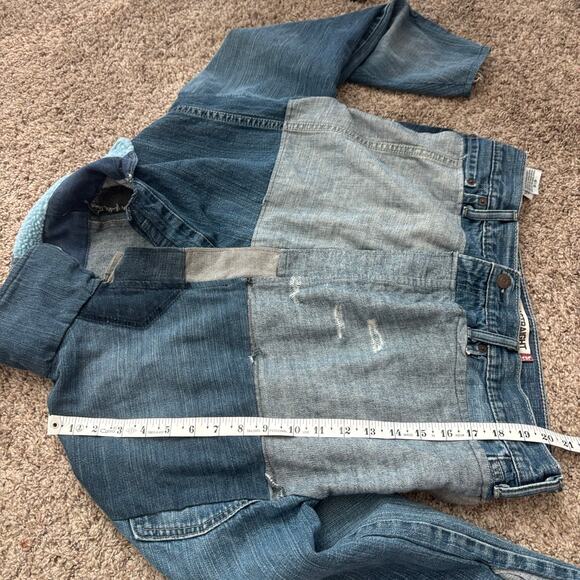 Levi's Custom Reworked Denim Jacket Upcycled Patchwork Jean Jacket Sz M Bomber - Picture 9 of 12